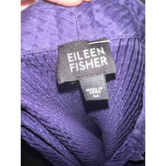 EILEEN FISHER Navy Pleated Tunic Button Down Blouse Size Medium - Picture 5 of 5